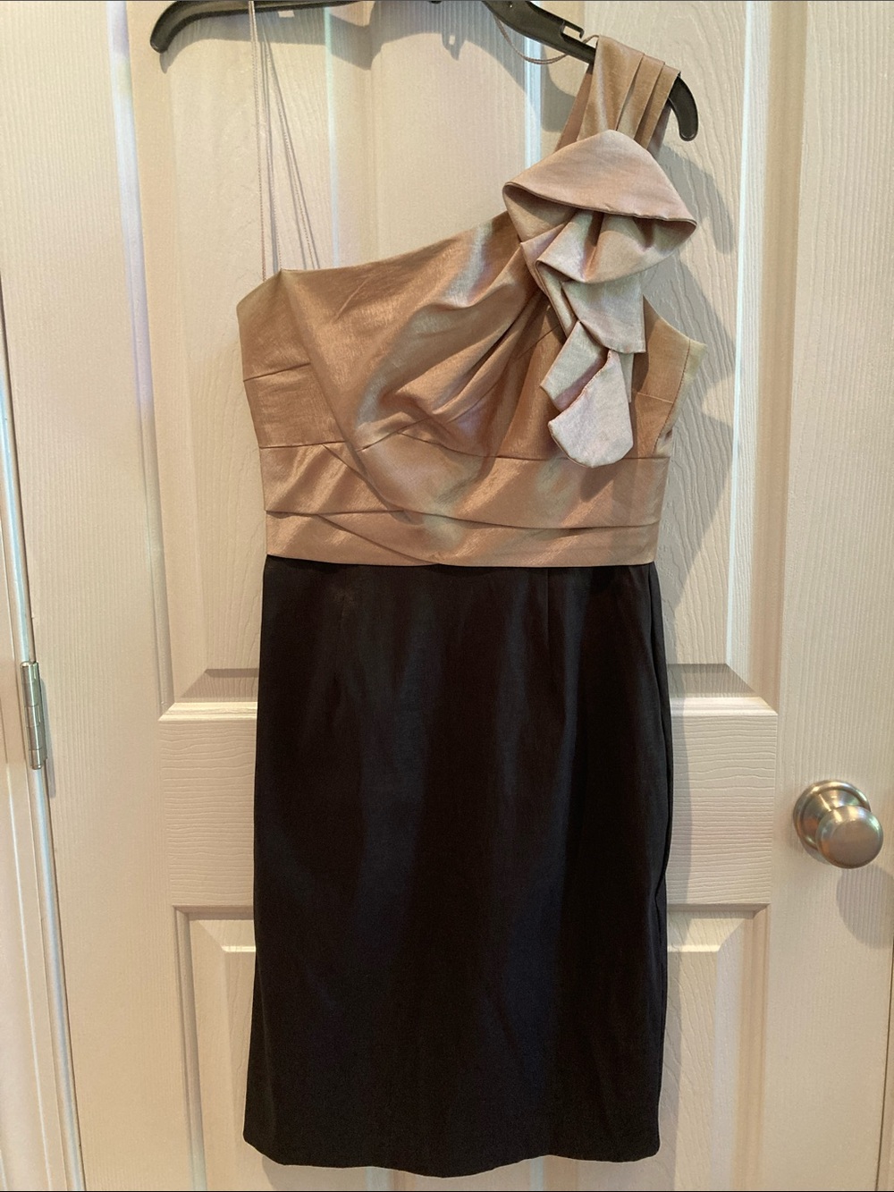 London Times One-Shoulder Two-Tone Cocktail Dress